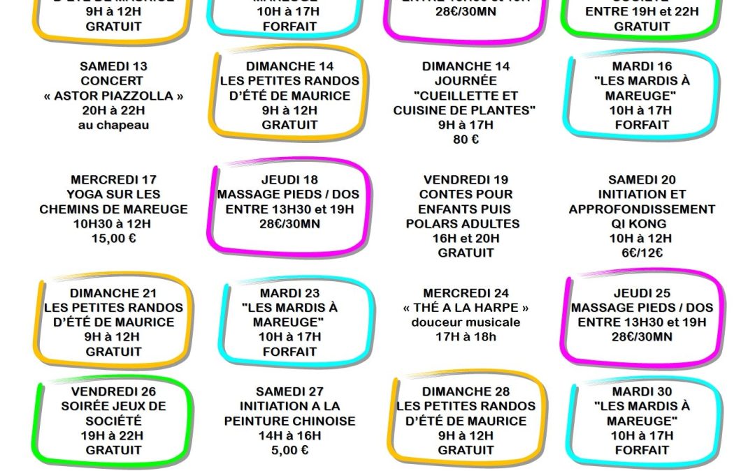 Au programme de Juillet