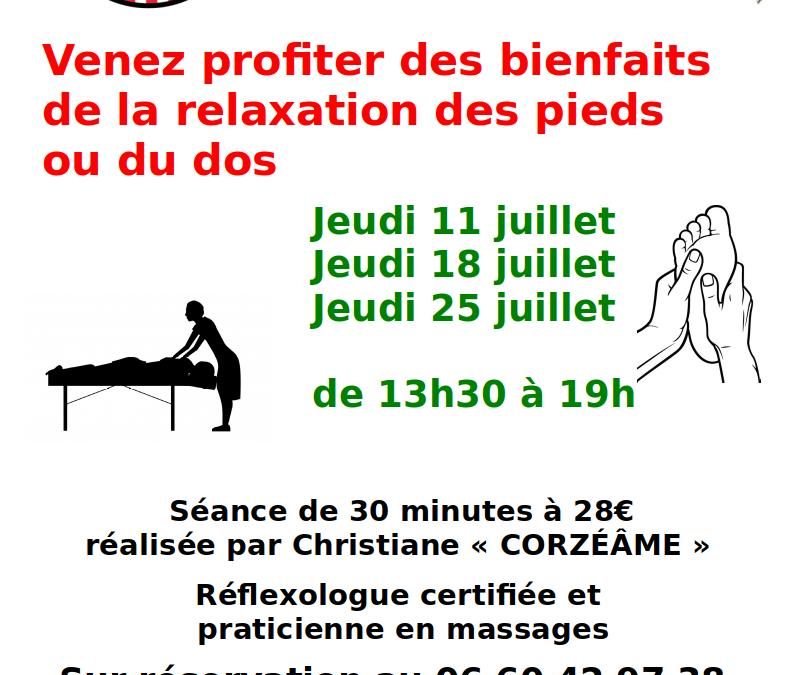 Massage des pieds ou du dos – Juillet
