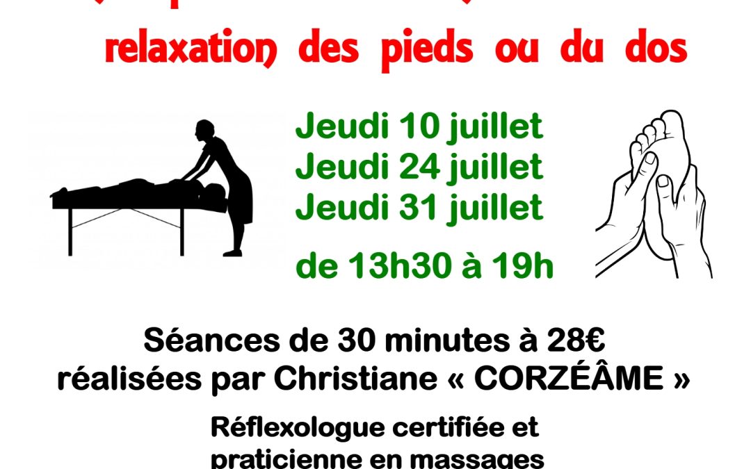 Massage pieds et dos – juillet 2025