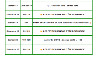 Au programme de juillet 2026