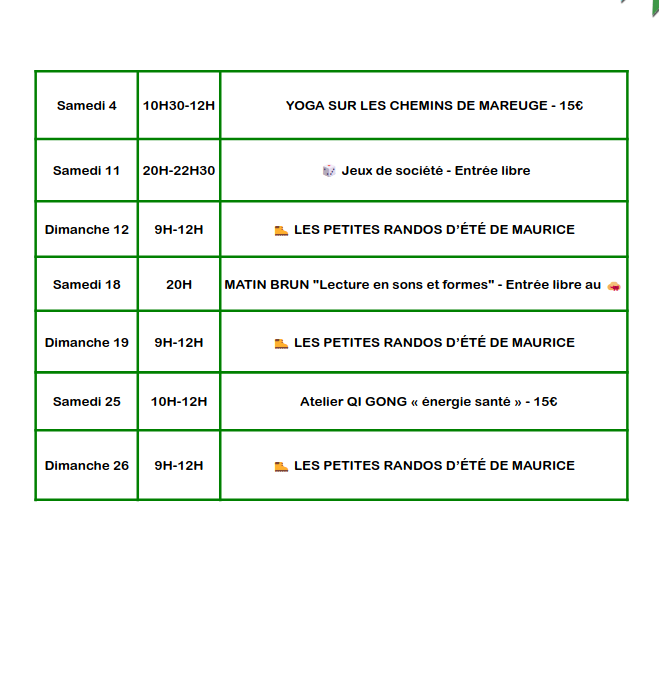 Au programme de juillet 2026