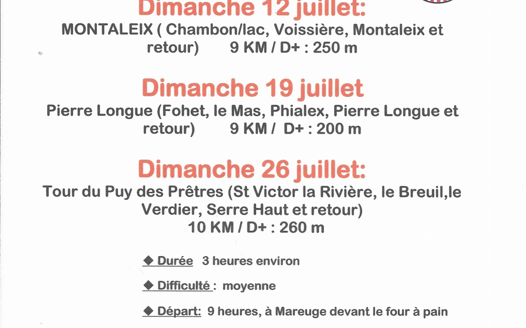 26 juillet 2026 – Les petites randos d’été de Maurice