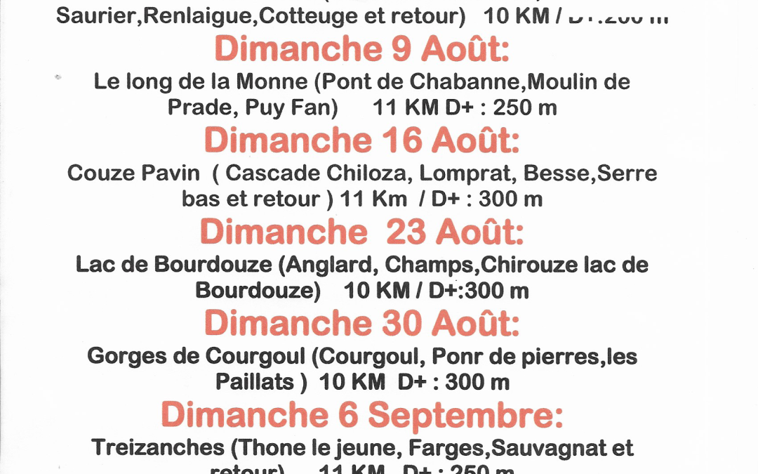 6 septembre 2026 – Les petites randos d’été de Mauric